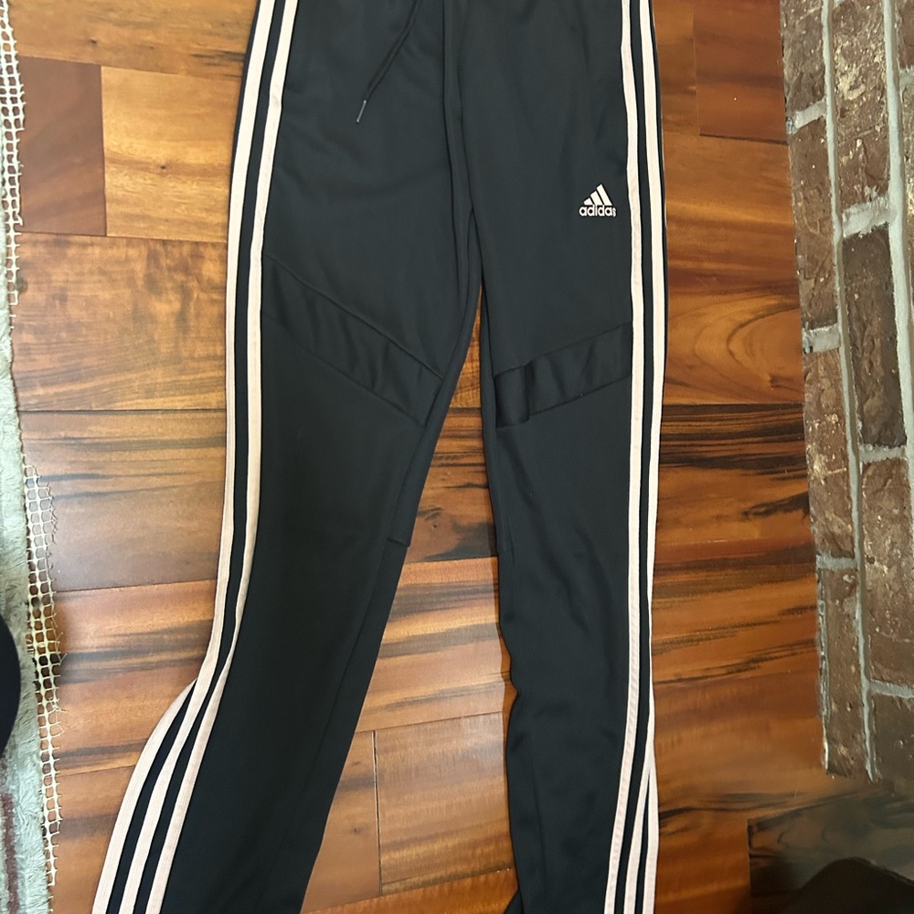 Adidas Kids Black Joggers with White Stripes